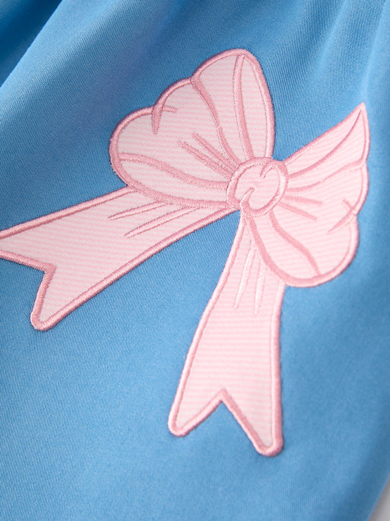 Summer Bow Girls Dress Smocked Strap Dress Bow Applique - 5