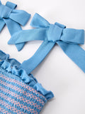 Summer Bow Baby Romper Smocked Strap Bubble Bow Applique - 3
