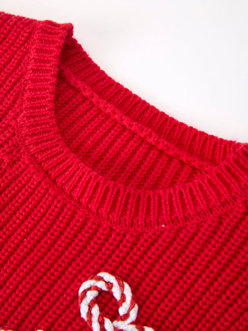 Mom and Me Winter Christmas Red "merry" Pullover Sweater - 6