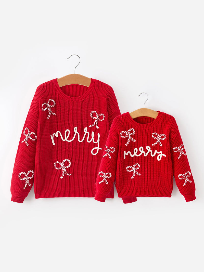 Mom and Me Winter Christmas Red "merry" Pullover Sweater - 16