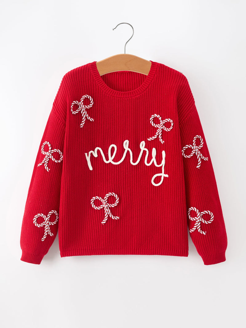 Mom and Me Winter Christmas Red "merry" Pullover Sweater - 11