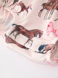 Western Horse Smocked Girls Romper Bow Ruffle Short Sleeve - 5