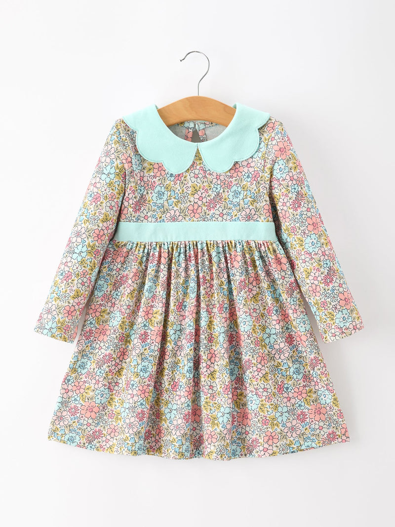 Mint Floral Girl Dress Petals Collar - 1