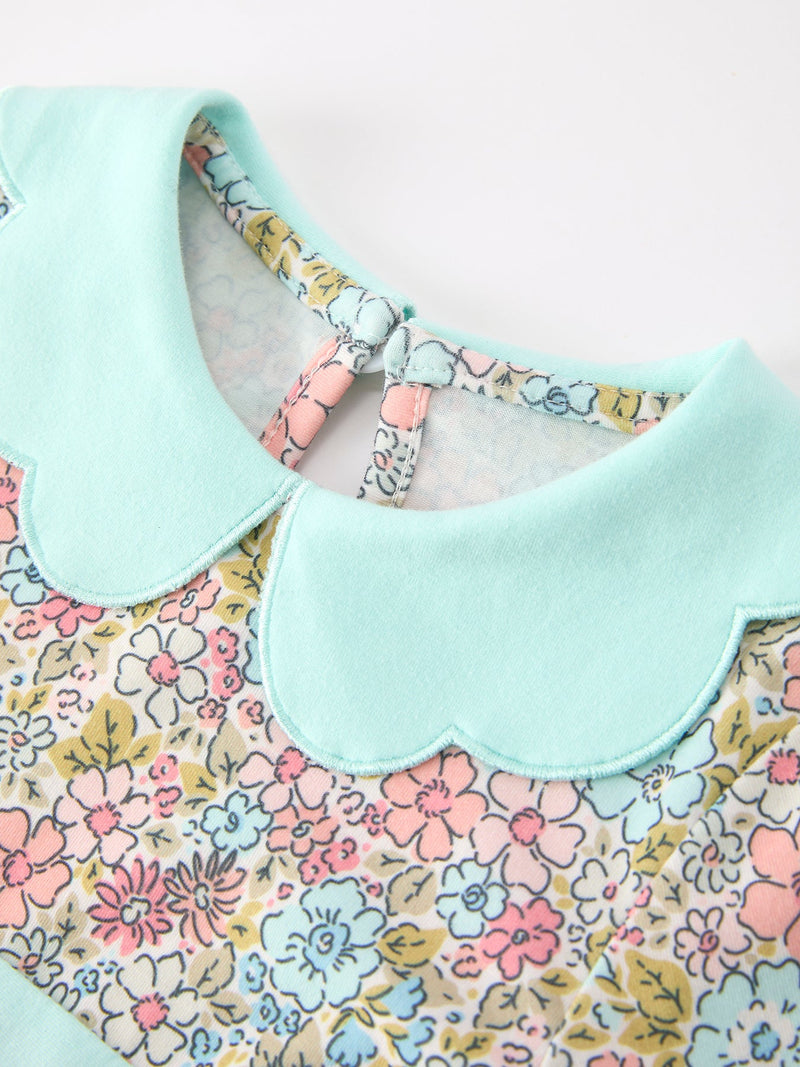 Mint Floral Girl Dress Petals Collar - 3