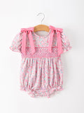 Pink Bow Smocked Floral Baby Bubble - 1