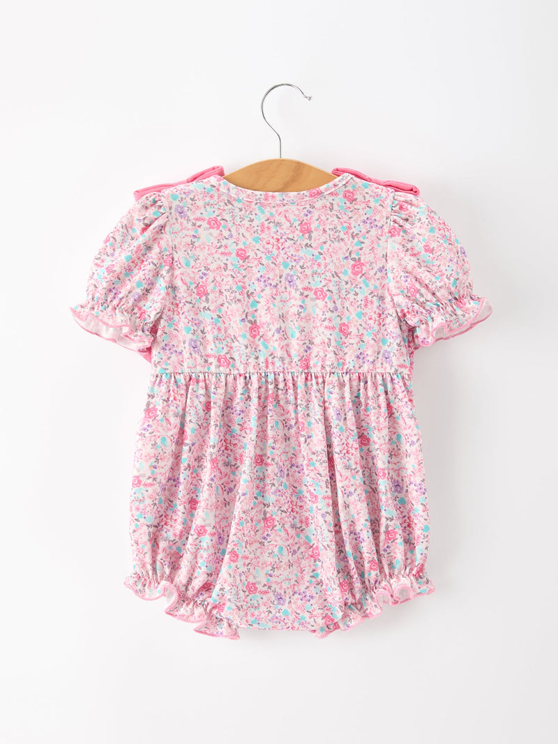 Pink Bow Smocked Floral Baby Bubble - 2