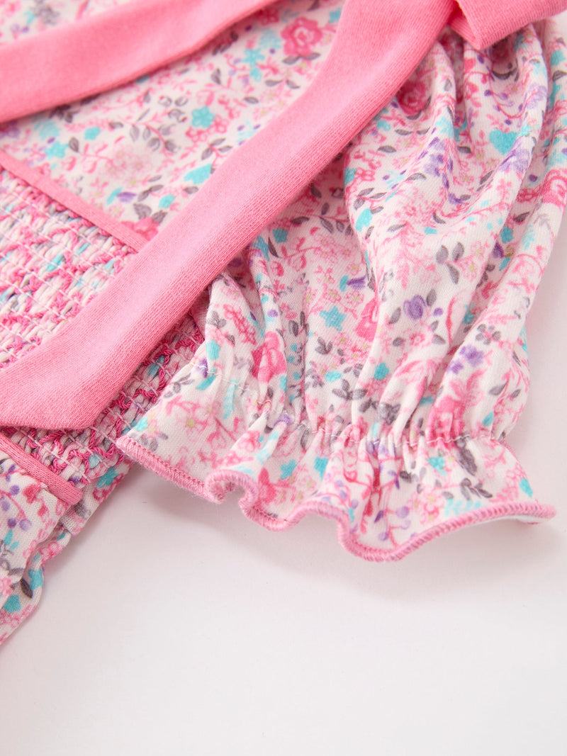 Pink Bow Smocked Floral Baby Bubble - 4