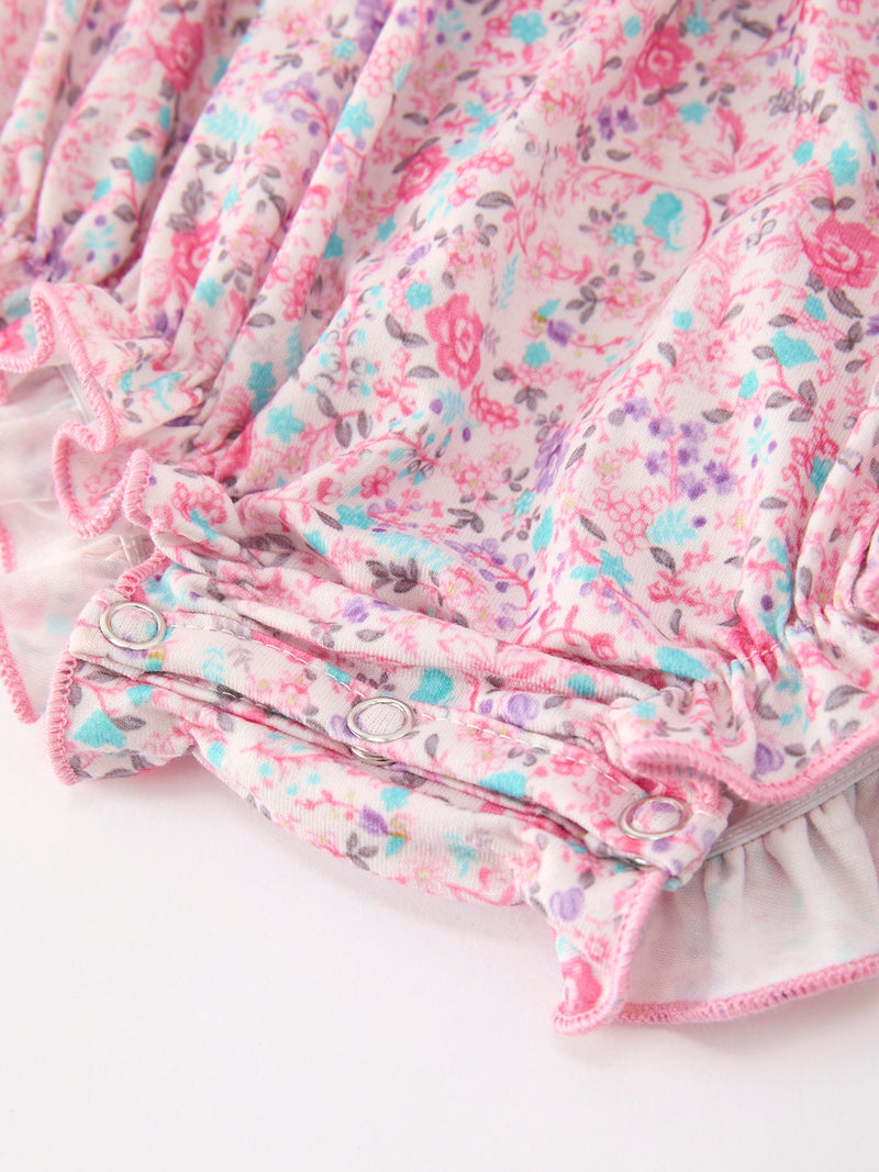 Pink Bow Smocked Floral Baby Bubble - 5
