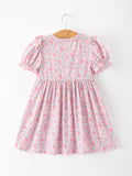 Pink Bow Smocked Floral Girl Dress - 2
