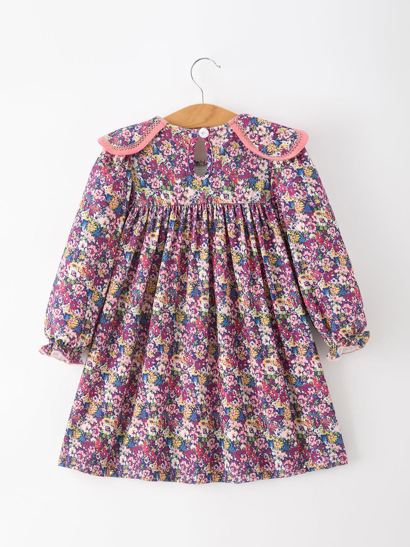 Pink Floral Petals Collar Girl Dress - 2