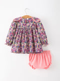Pink Floral Petals Collar Girl Bloomer Set - 2