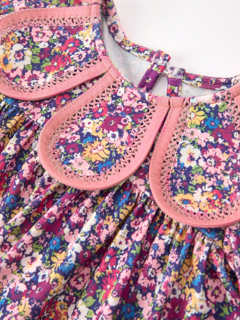 Pink Floral Petals Collar Girl Bloomer Set - 3
