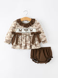 Duck Smocked Camo Baby Bloomer Set Bow Detail - 1