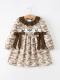Duck Smocked Camo Girl Dress Bow Detail - 1