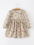 Duck Smocked Camo Girl Dress Bow Detail - 2
