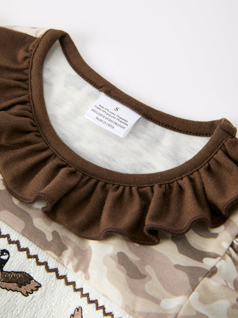 Duck Smocked Camo Girl Dress Bow Detail - 3