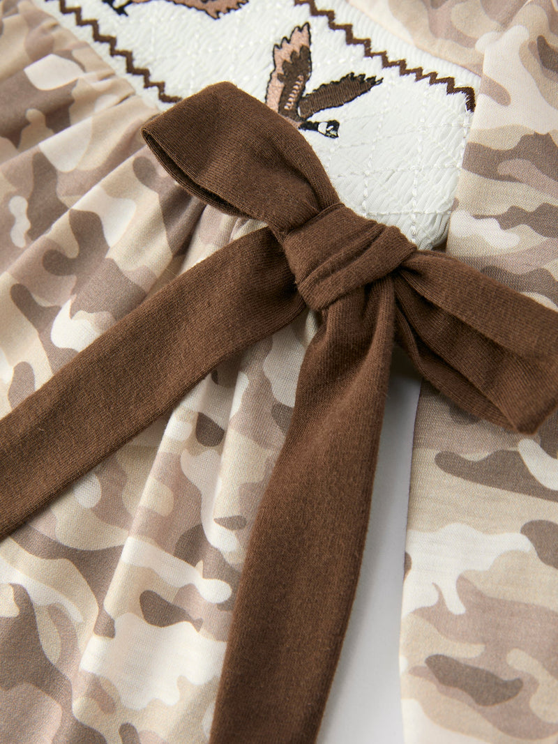 Duck Smocked Camo Baby Bloomer Set Bow Detail - 4