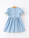 Back to School Pencil Applique Girl Dress Scallop Hem - 2