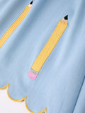 Back to School Pencil Applique Girl Dress Scallop Hem - 5