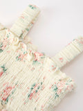 Muslin Summer Floral Print Smocked Baby Girl Romper Set Hat - 3