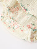 Muslin Summer Floral Print Smocked Baby Girl Romper Set Hat - 4