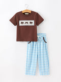 Bear Smocked Boy Pant Set - 1