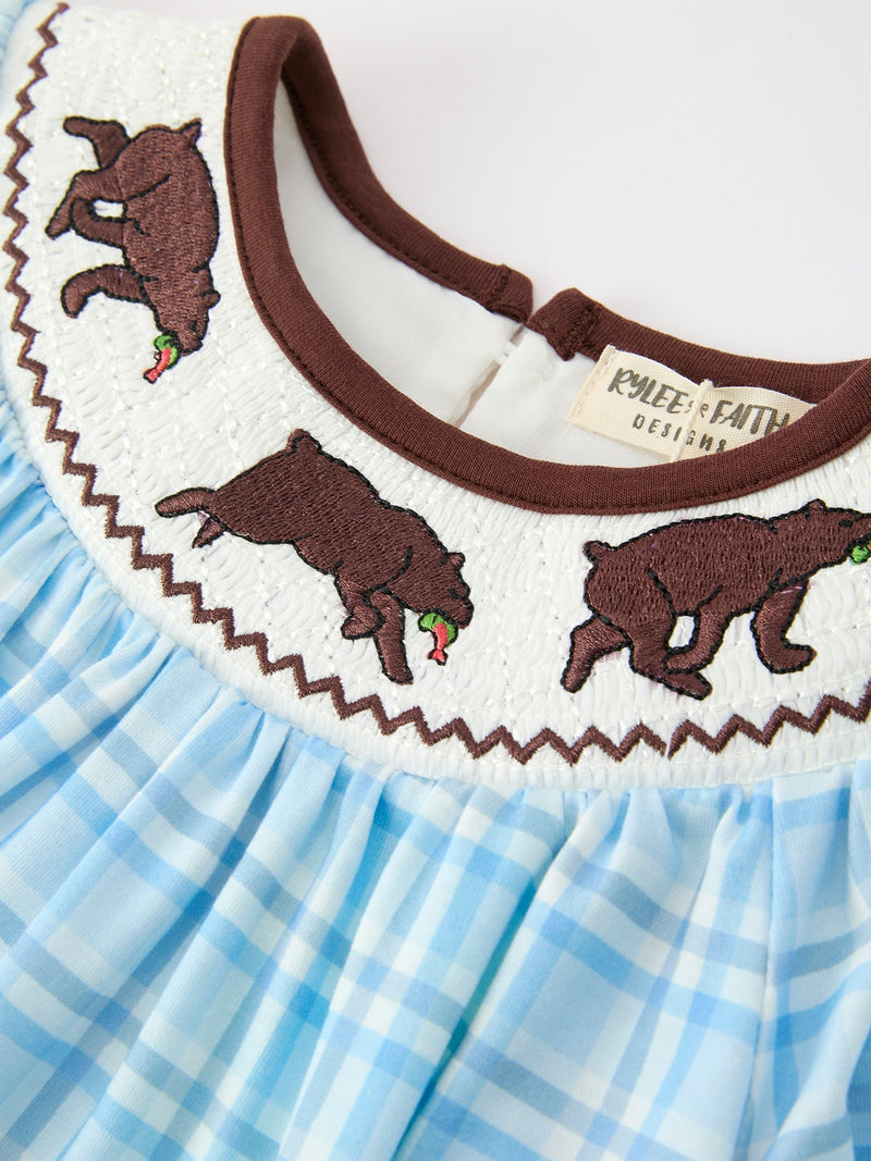 Bear Smocked Plaid Girl Dress - 3