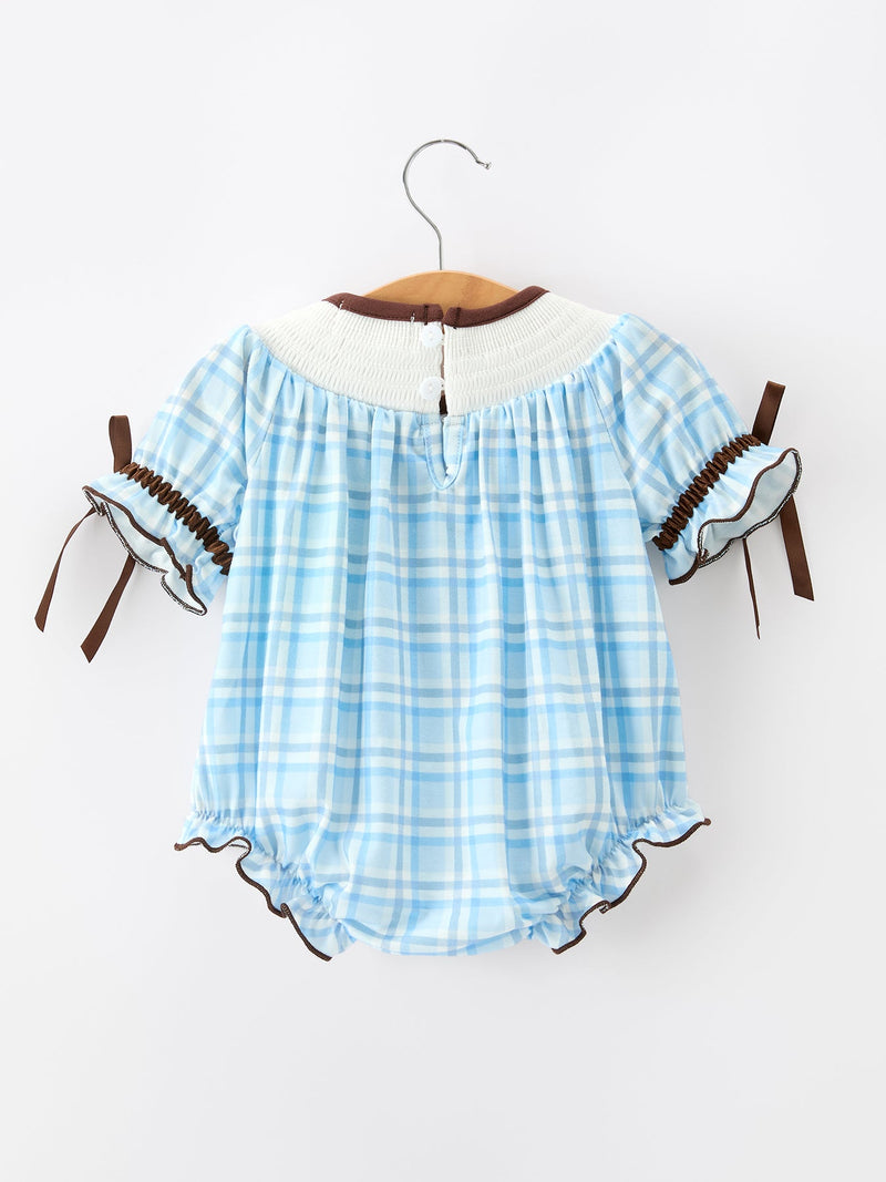 Bear Smocked Plaid Baby Bubble - 2