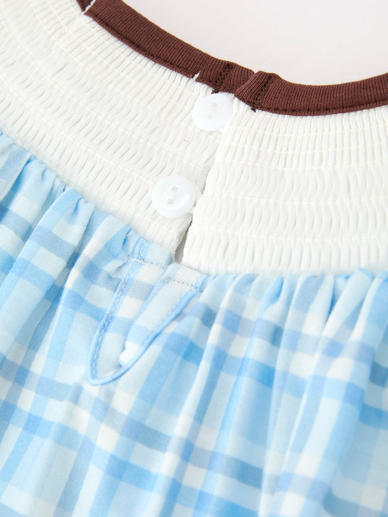 Bear Smocked Plaid Baby Bubble - 5