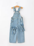 Bow Denim Girl Overalls Wide Leg Jumpsuit - 1