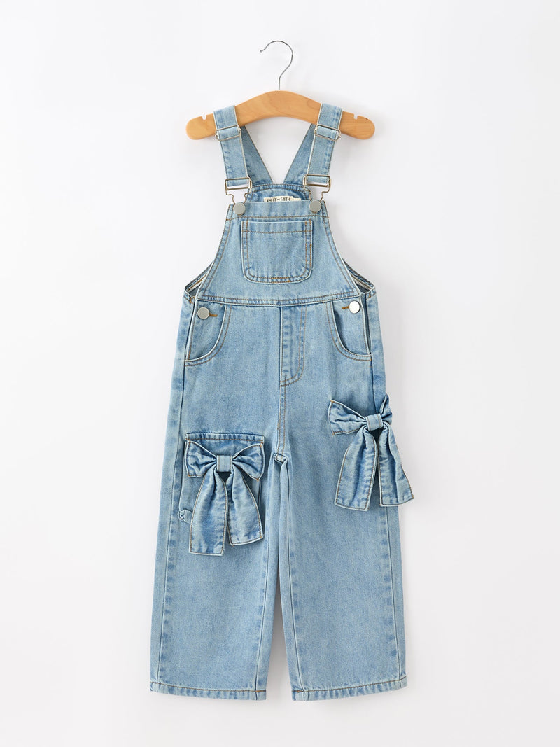 Bow Denim Girl Overalls Wide Leg Jumpsuit - 1