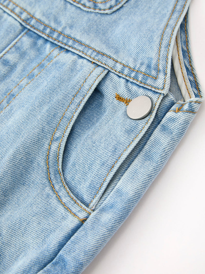 Bow Denim Girl Overalls Wide Leg Jumpsuit - 5