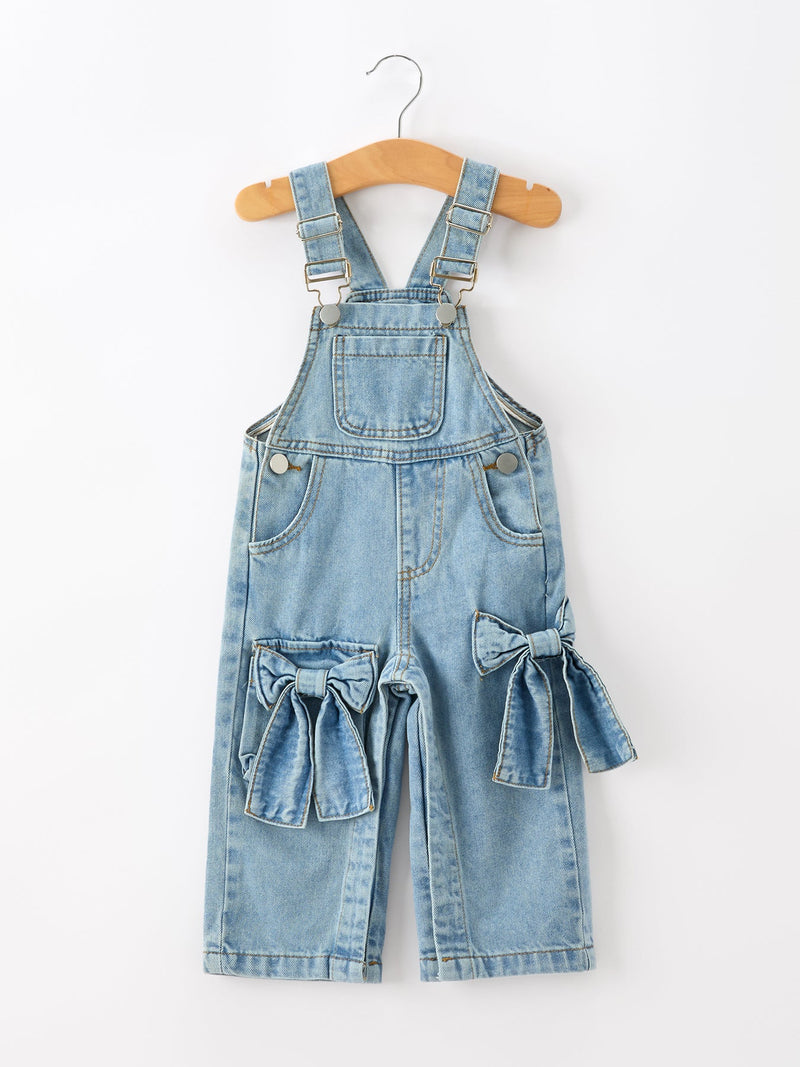 Bow Denim Girl Overalls Wide Leg Jumpsuit - 6
