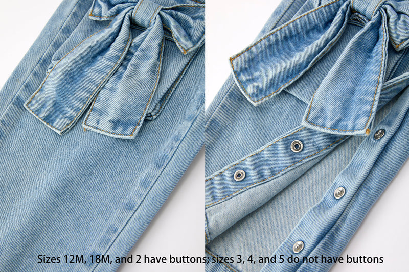 Bow Denim Girl Overalls Wide Leg Jumpsuit - 2