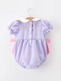 Thanksgiving Turkey Smocked Plaid Bow Girls Bubble Romper - 2