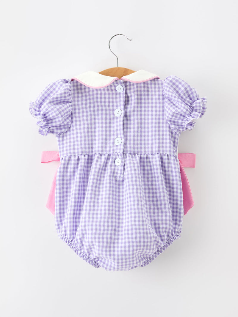 Thanksgiving Turkey Smocked Plaid Bow Girls Bubble Romper - 2