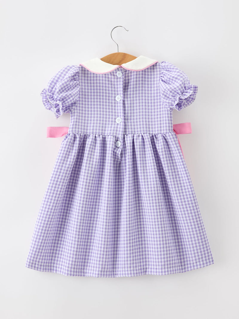Thanksgiving Turkey Smocked Plaid Bow Girls Dress - 2