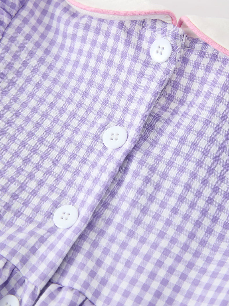 Thanksgiving Turkey Smocked Plaid Bow Girls Bubble Romper - 5