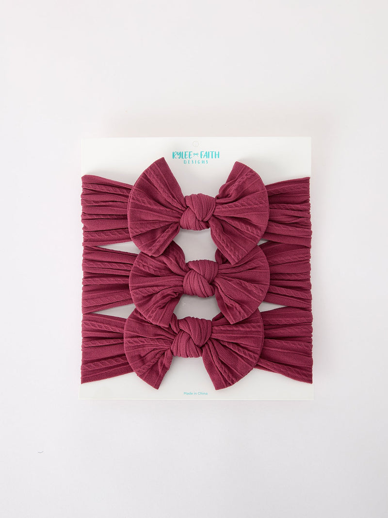 Baby Girl Bow Headband Same Color 3 Piece Set - 2
