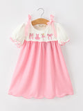 Pink Ballet Embroidery Bow Polka Dot Dress - 7