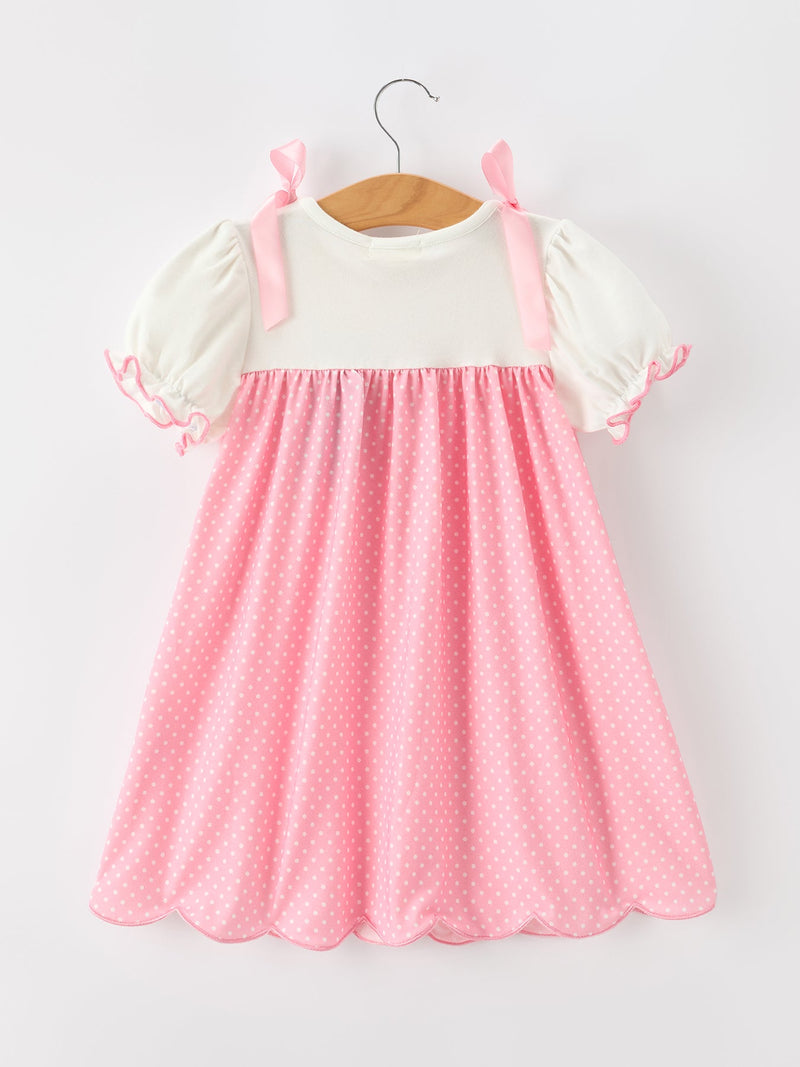 Pink Ballet Embroidery Bow Polka Dot Dress - 8