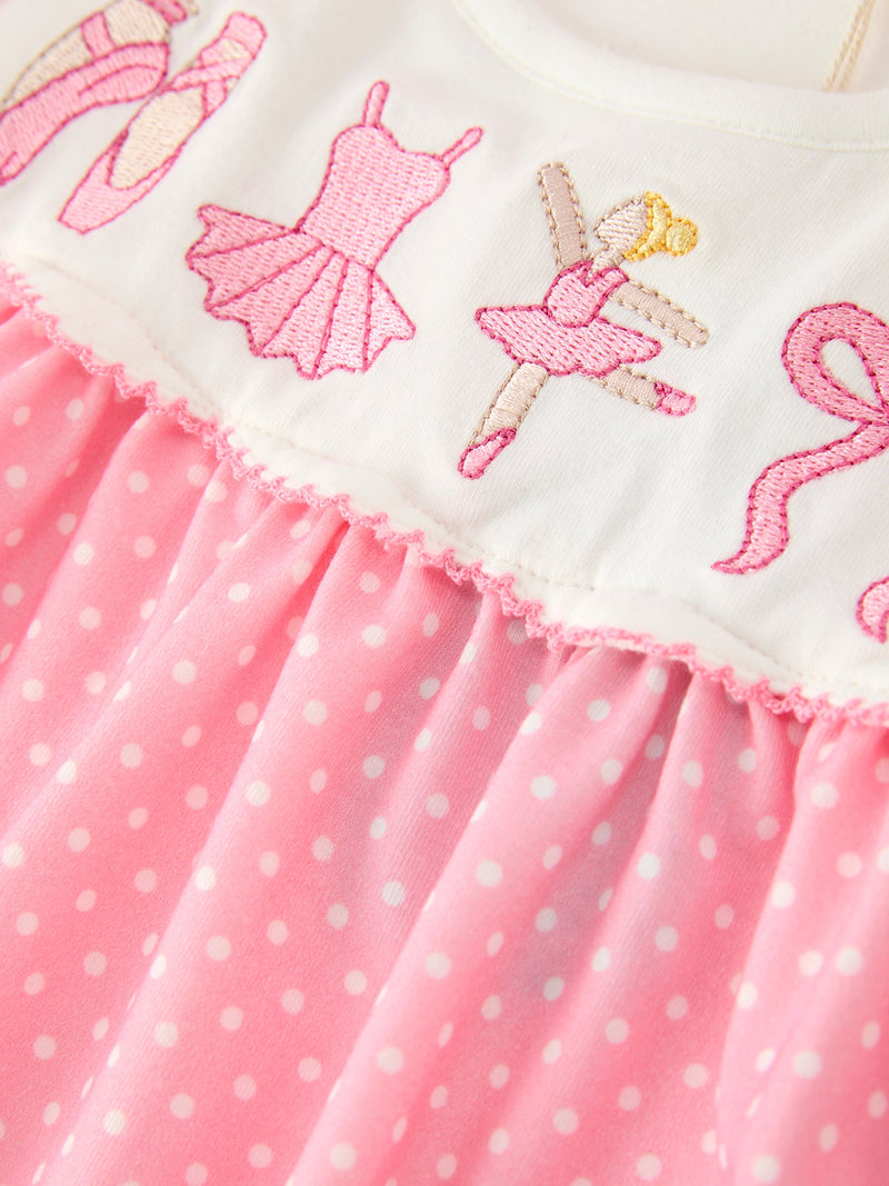 Pink Ballet Embroidery Bow Polka Dot Dress - 10