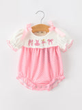 Pink Ballet Embroidery Bow Bubble Romper - 9