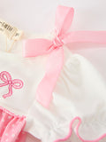 Pink Ballet Embroidery Bow Bubble Romper - 11