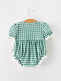 Western Plaid Horse Embroidered Girl Bubble Romper - 2