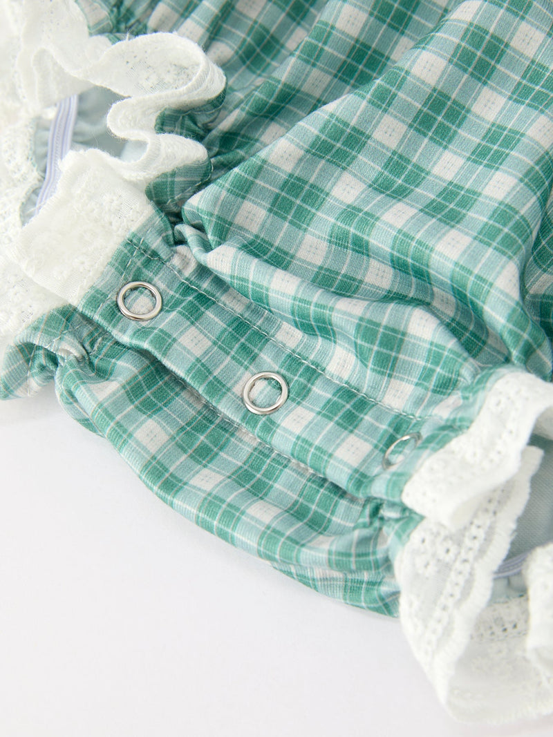Western Plaid Horse Embroidered Girl Bubble Romper - 5