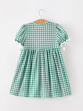Western Plaid Horse Embroidered Girl Dress - 2