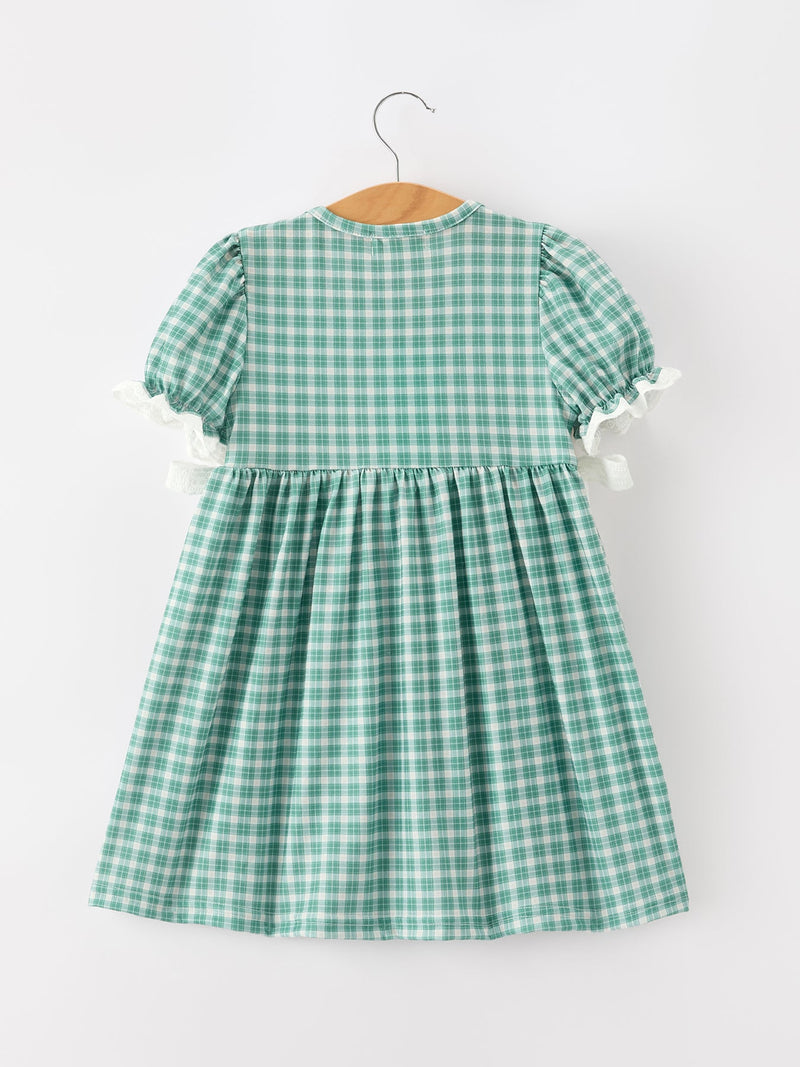 Western Plaid Horse Embroidered Girl Dress - 2