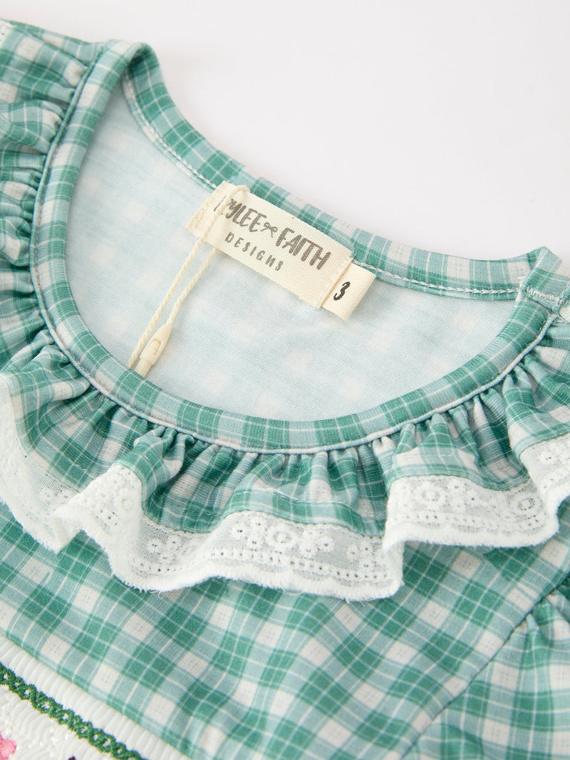 Western Plaid Horse Embroidered Girl Dress - 3