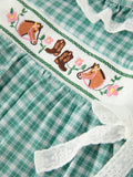 Western Plaid Horse Embroidered Girl Dress - 4